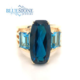 14kt Yellow Gold Ring with London Blue and Swiss Blue Topazs- 8